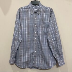 Peter Millar Blue Plaid Shirt Sz L Button Front Business Long Sleeve